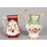 A PINK AND GILT JUG with reverse scenes, lakeland scene and flowers, Col No. 164, and a similar