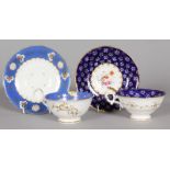 TWO BLUE FLORAL CUPS AND SAUCERS. Pattern No. 5132, Col No. 017 and Pattern No. 6810, Col No. 81.