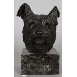 E. GODDARD (CIRE PERDUE) A SUPERB BRONZE DOG'S HEAD. Signed. 7ins high, on a marble base.