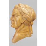 AN EARLY CARVED MARBLE BUST OF POZZALI. 7.5cms x 5cms.