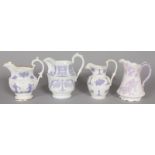 FOUR VARIOUS BLUE AND WHITE JUGS. Col No. 0186, 0196, 179 and NN (4).