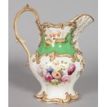 A LARGE APPLE GREEN AND GILT JUG, landscape pattern and flowers. Col No. 173. 9.5ins high.