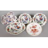 FOUR IMARI PATTERN PLATES and A PLATE with Chinese figures (5).