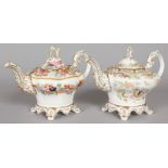 TWO LARGE FLORAL PATTERN TEAPOTS AND COVERS. Pattern No. 7327, Col No. 110B and Pattern No. 7786,