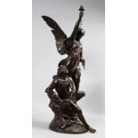 EMILE PICAULT (1839-1915) FRENCH A SUPERB LARGE BRONZE GROUP "VICTORY", a female figure with