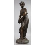 A GOOD 19TH CENTURY FRENCH BRONZE OF A CLASSICAL SEMI CLAD YOUNG LADY, carrying a pitcher, and