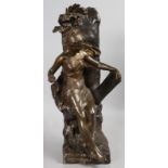 EMILE PICAULT (1839-1915) FRENCH "MEMORIA". A GOOD BRONZE OF A SEMI CLAD SEATED YOUNG LADY holding a