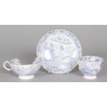 A TRIO, with blue and white willow pattern. Col No. 35.