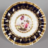 A FLORAL PLATE, rich blue and gilt border, the centre painted with flowers. Col No. 183. 8ins