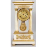 A VERY GOOD EMPIRE WHITE MARBLE AND ORMOLU PILLAR CLOCK, with circular gilt dial, eight-day movement