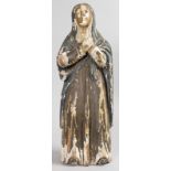 AN EARLY 17TH-18TH CENTURY CARVED WOOD MADONNA praying. 23ins high.