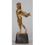 RUDOLPH KAESBACH, GERMAN (CIRCA. 1900) A CLASSICAL GILT BRONZE STANDING NUDE. Signed. 5.25ins