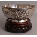 A GOOD QUALITY LATE 19TH CENTURY CHINESE SILVER BOWL, weighing 715gm, together with a carved