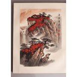 AN ALBUM OF TEN GOOD QUALITY CHINESE LANDSCAPE PICTURES, mixed media, with wood covers incised to
