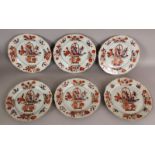 A SET OF SIX 18TH CENTURY CHINESE IMARI PORCELAIN PLATES, of larger than average size, each with a