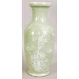 A 19TH/20TH CENTURY CHINESE WHITE SLIP DECORATED CELADON PORCELAIN VASE, circa 1900, the sides