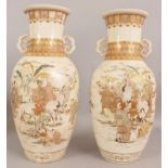 A LARGE PAIR OF 19TH/20TH CENTURY JAPANESE KYOTO SATSUMA EARTHENWARE VASES, circa 1900, each painted