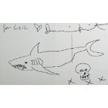 Damien Hirst (1965- ) British. 'Shark with a Skull xxx', Black Ink on joined paper, Signed and