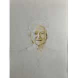 Norman Douglas Hutchinson (1932-2010) British. "Portrait of HM The Queen Mother", Coloured Chalks,