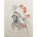 Herbert Samuel "Bert" Thomas (1883-1966) British. A Red Indian Chief, Pencil and Chalk, Signed and