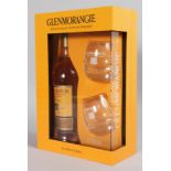 GLENMORANGIE SINGLE MALT WHISKY, 70cl bottle and two glasses.