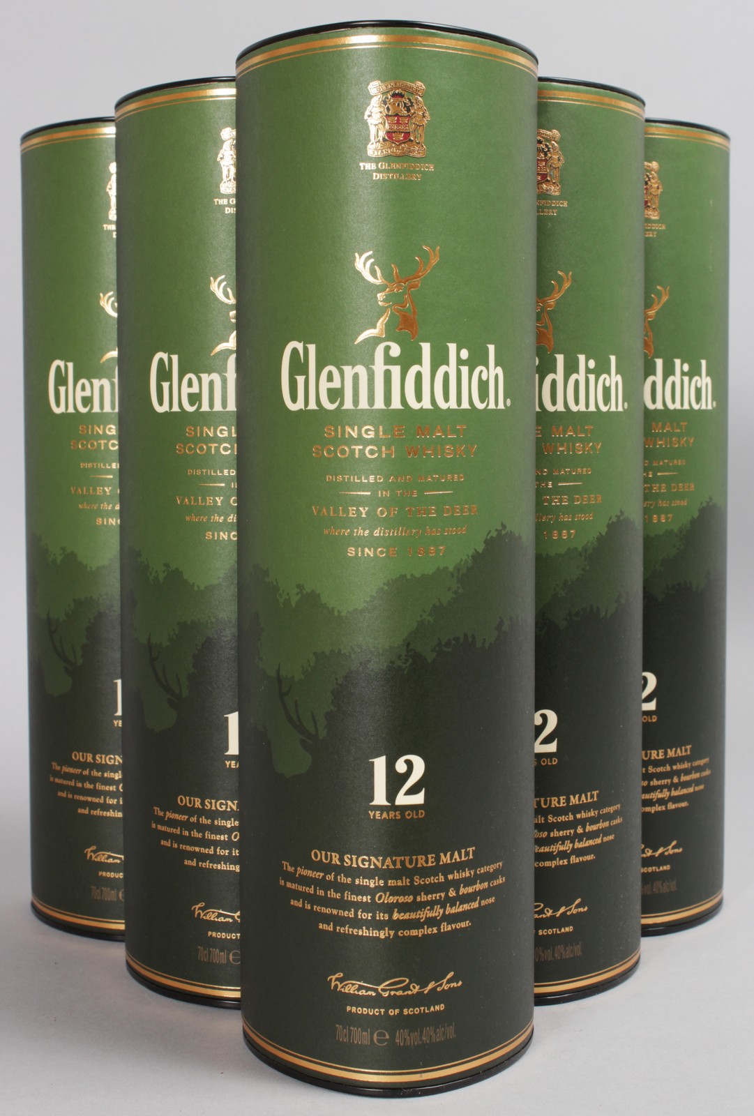 GLENFIDDICH SINGLE MALT SCOTCH WHISKY, 6 x 70cl, in tubes (6 bottles).