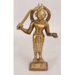 A 19TH CENTURY INDIAN POLISHED BRONZE STANDING FIGURE OF SHIVA, standing on a plinth and bearing a