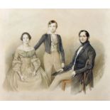 Theodor Schloepke (1812-1878) German. A Family Portrait Group, Watercolour and Pencil, Signed and