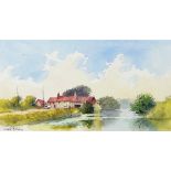 David Bellamy (20th Century) British. "Fenland Farm, Lincolnshire", Watercolour, Signed, and