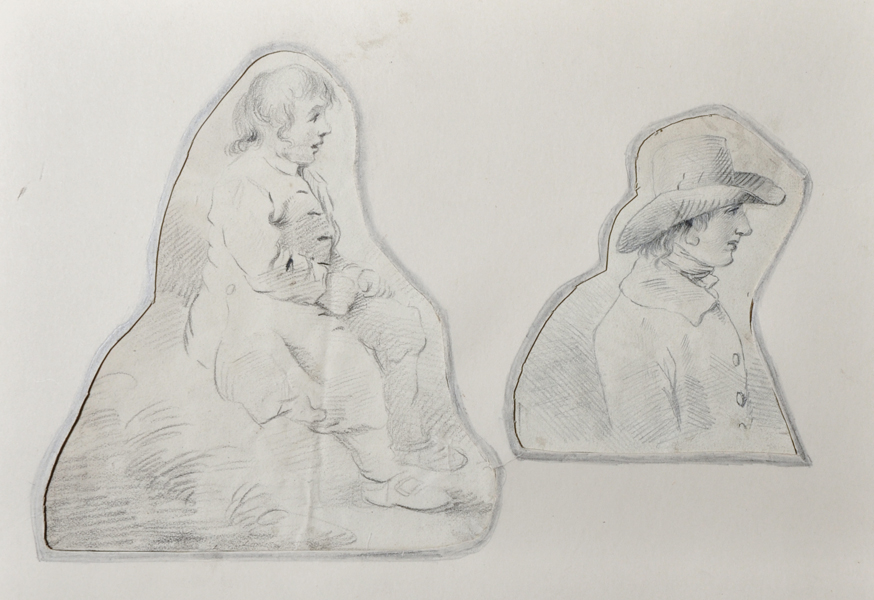 Circle of George Morland (1763-1804) British. Study of a Seated Boy, Pencil, Shaped, Unframed, 7"