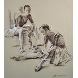 D... Pavlenski (20th Century) Russian. Seated Ballet Dancers, Putting on their Ballet Shoes,