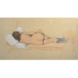 Raphael Kirchner (1876-1917) Austrian. A Naked Girl on a Bed, Watercolour and Pencil, 10.5" x 18.