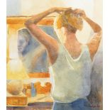 Cheryl Howeld (20th - 21st Century) British. "Putting up her Hair", Watercolour, Signed, and