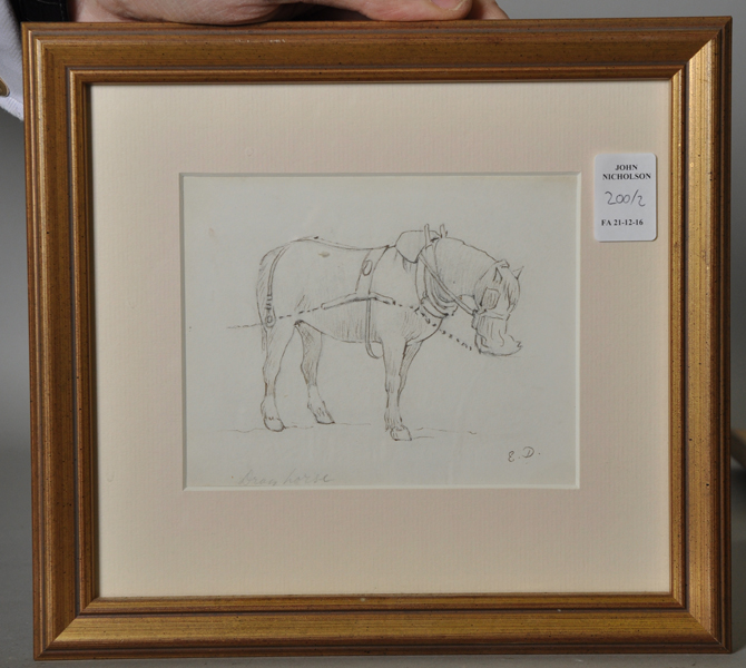 Edward Duncan (1803-1882) British. "Dray Horses", Ink and Pencil, Signed with Initials and - Image 3 of 6