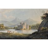 Late 18th - Early 19th Century English School. A Mountainous River Landscape, with a Castle in the