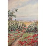 Welch Jones (19th - 20th Century) British. An Extensive Landscape, with Poppies in the foreground,