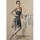 D... Pavlenski (20th Century) Russian. 'The Bar', a Ballet Dancer Standing by a Bar, Chalk,