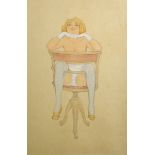 Raphael Kirchner (1876-1917) Austrian. A Young Girl, Seated in a Swivel Chair, Watercolour and