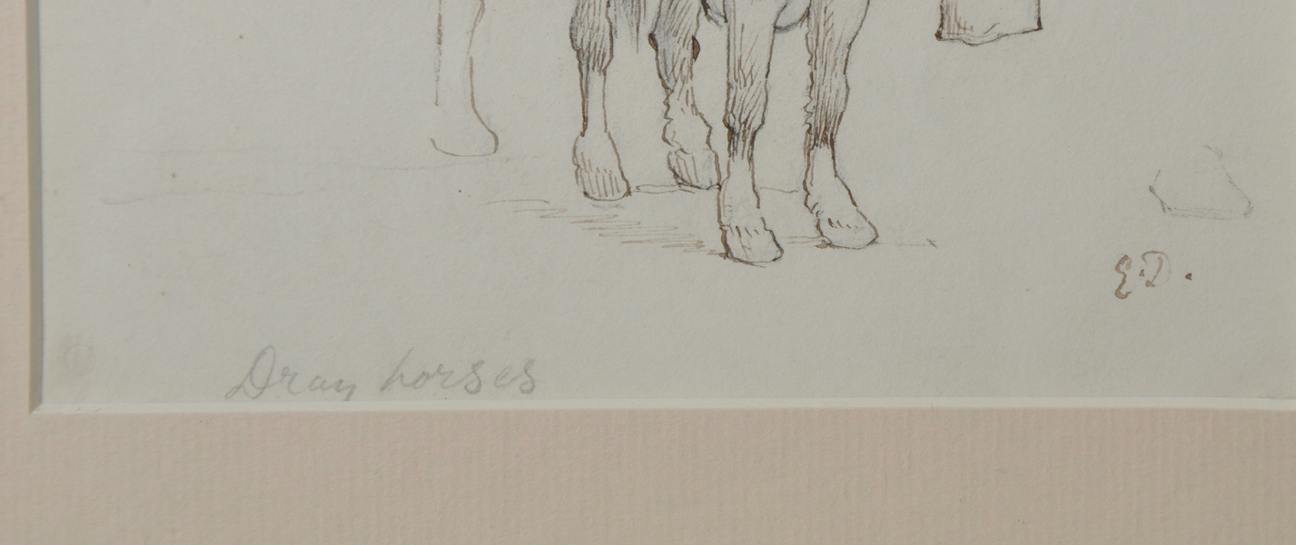 Edward Duncan (1803-1882) British. "Dray Horses", Ink and Pencil, Signed with Initials and - Image 4 of 6