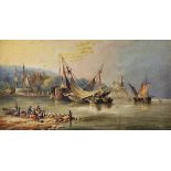 Manner of Clarkson Stanfield (1793-1867) British. Coastal Scene with shipping, and Figures in the