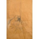 Feliks Topolski (1907-1989) Polish. A Study of Two Men on a Sofa, Pencil on Brown Paper, 12.5" x 8.