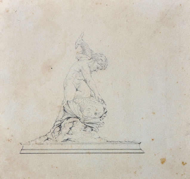 Circle of William Kent (1685-1748) British. Study of a Statue, Pencil, Inscribed on the reverse,