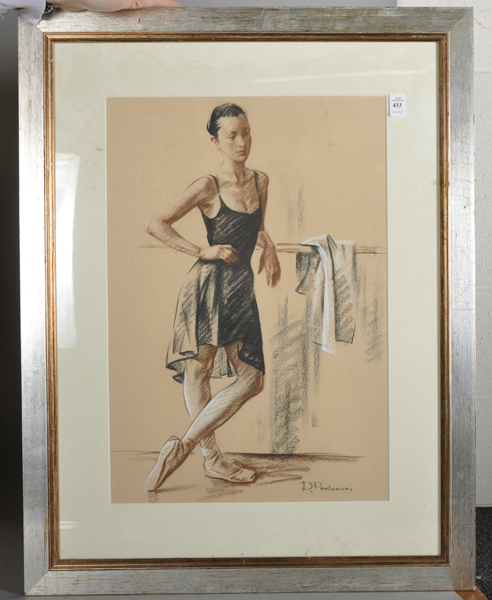 D... Pavlenski (20th Century) Russian. 'The Bar', a Ballet Dancer Standing by a Bar, Chalk, - Image 2 of 4