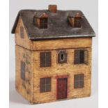 A GEORGIAN PAINTED WOOD HOUSE TEA CADDY with rising roof. 8ins high.