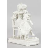 A GOOD PARIAN GROUP OF A MOTHER sitting on a chair, a child on her lap, a cat by her there side.