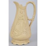 A STONEWARE JUG, CIRCA. 1860, decorated in relief with Naomi and her Daughter-in-Law. 7.5ins high.