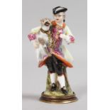 A SUPERB SMALL 18TH CENTURY PORCELAIN SCENT BOTTLE, POSSIBLY MEISSEN, as a young gallant in rich