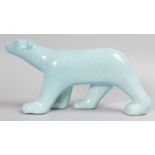 AN ART DECO DESIGN CRACKLE GLAZE STANDING POLAR BEAR. 14ins long.