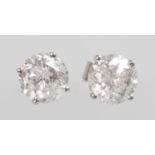 A LOVELY PAIR OF WHITE GOLD DIAMOND STUD EARRINGS of 2CTS.
