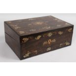 A GOOD 19TH CENTURY ROSEWOOD MOTHER-OF-PEARL INLAID WRITING BOXES. 14ins wide.